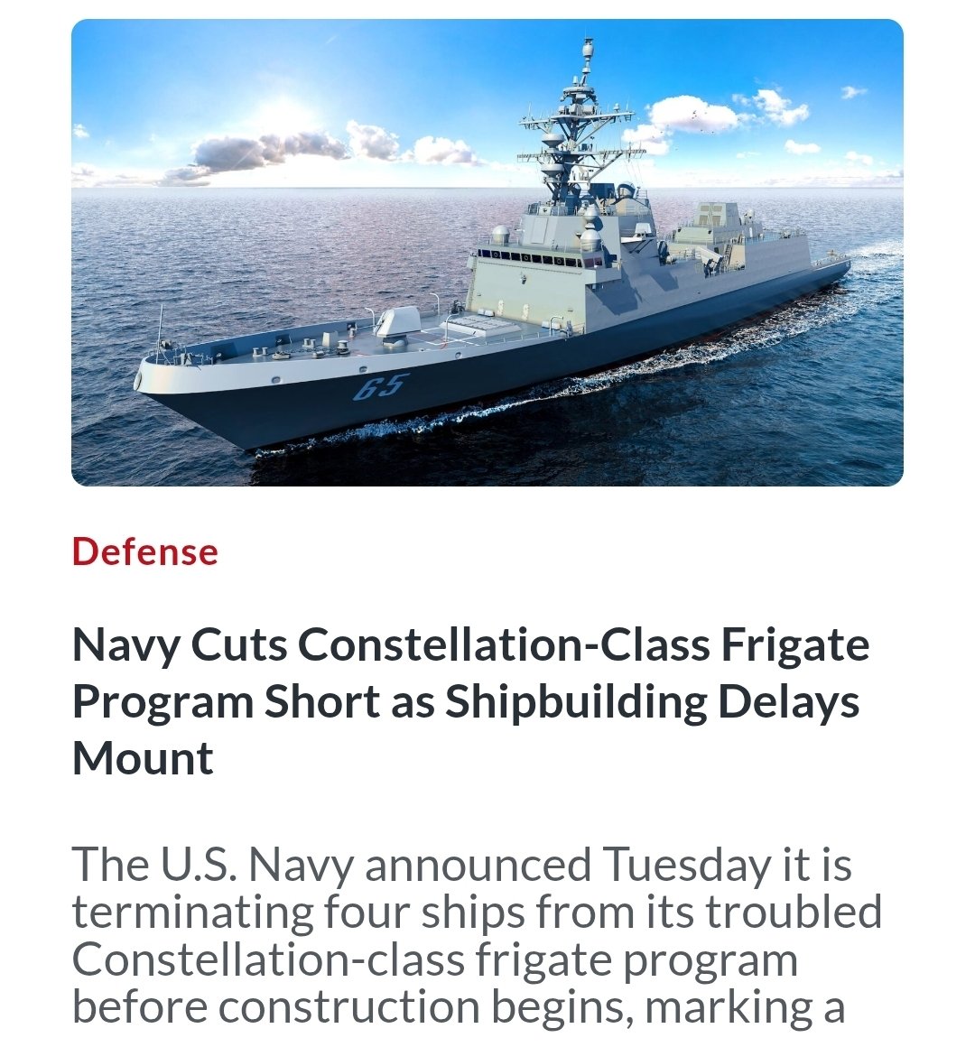 Navy Cuts Constellation-Class Frigate Program Short as Shipbuilding Delays Mount