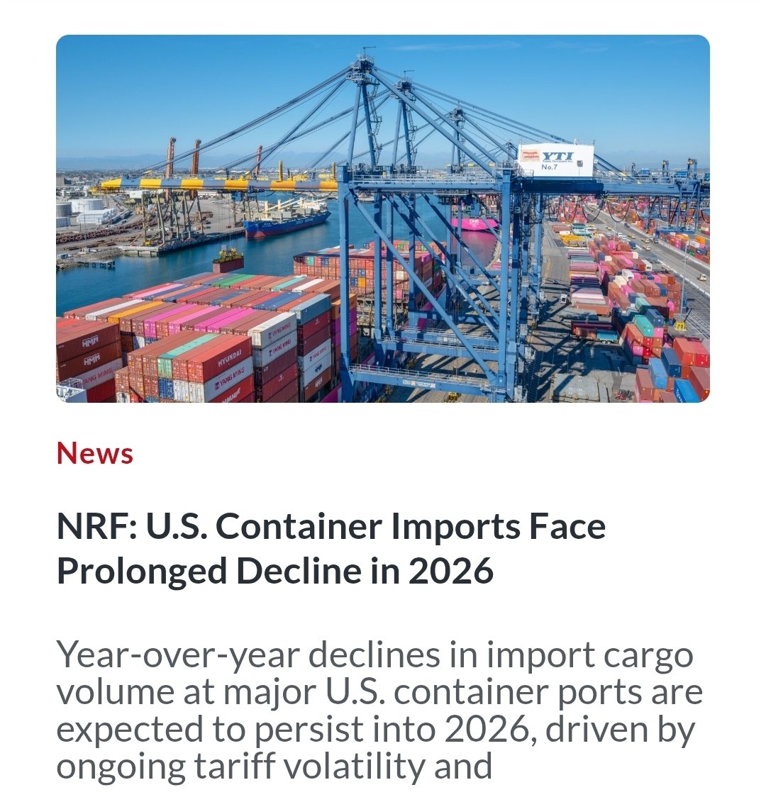 NRF: U.S. Container Imports Face Prolonged Decline in 2026