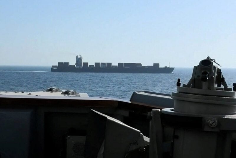 U.S. Navy Helicopter Fires on Panama-Flagged Containership in Blockade Enforcement photo