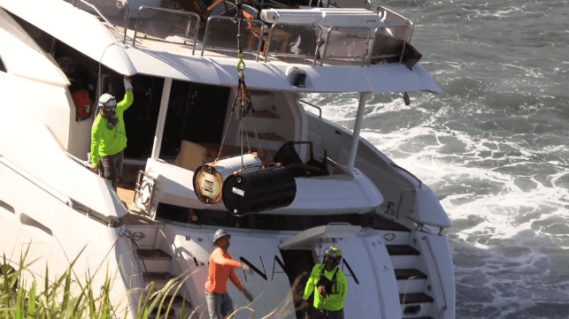 Salvors Use Helicopter to Defuel Grounded Yacht on Maui