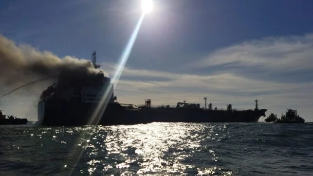 Product Tanker Burning off Portuguese Coast