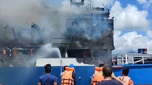 Cargo Ship Catches Fire off Luzon