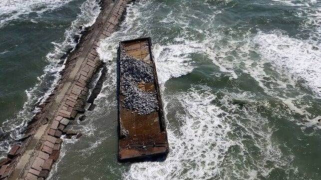 Salvors Start Removal of Stranded Barge in Packery Channel