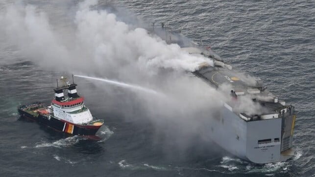 Crewmember Killed as Burning Car Carrier is Evacuated in the North Sea