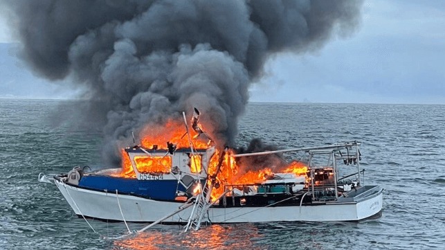 Fishing Vessel Burns to the Waterline Off Oregon Coast