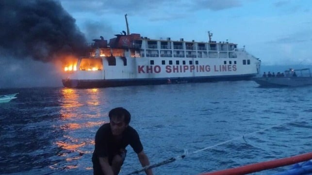 Philippine Coast Guard Puts Out Fire on Ro/Pax Ferry