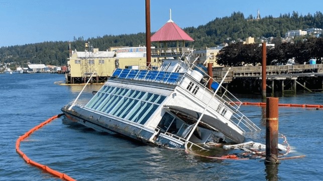 Historic Ferry Sinks at the Pier in Astoria, Oregon