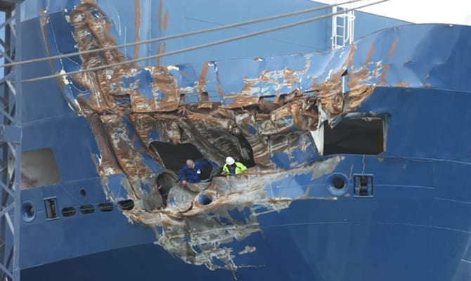 A car carrier hit a cliff in the Mediterranean