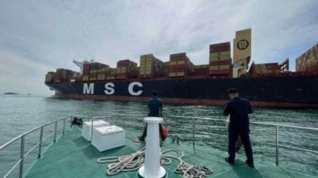 MSC Containership Grounds Departing Singapore