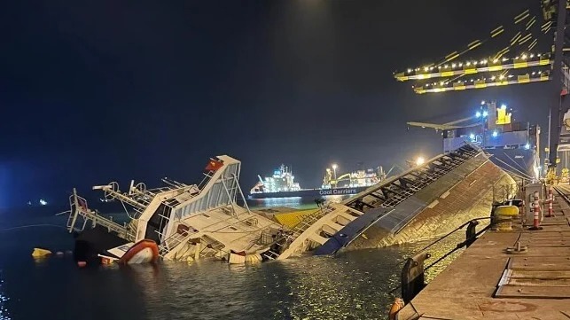 Cargo Ship Capsizes at the Pier at Port of Iskenderun