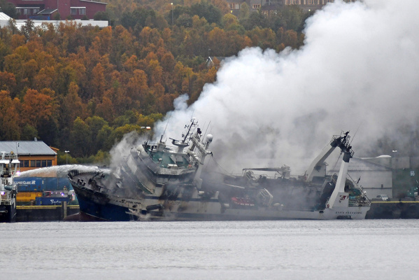 Russian fishing vessel caught fire in Norwegian port