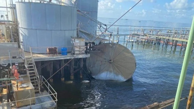 Collapsed Platform Drops Oil Storage Tank Into Terrebonne Bay