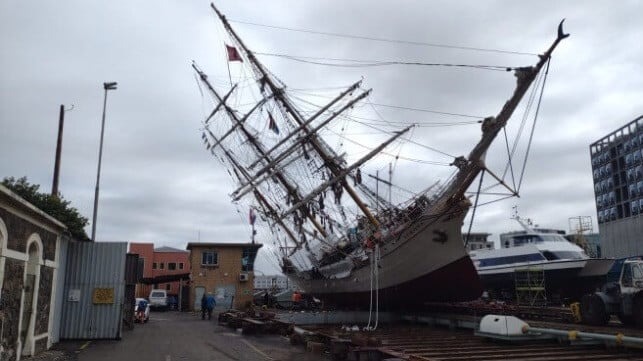 Dutch Tall Ship Tips Over in Drydock