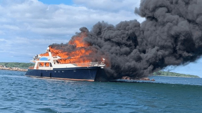 Luxury Yacht Burns and Sinks Off Kittery, Maine