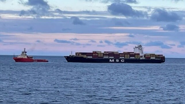 MSC Boxship Being Towed After Breaking Down off Canada