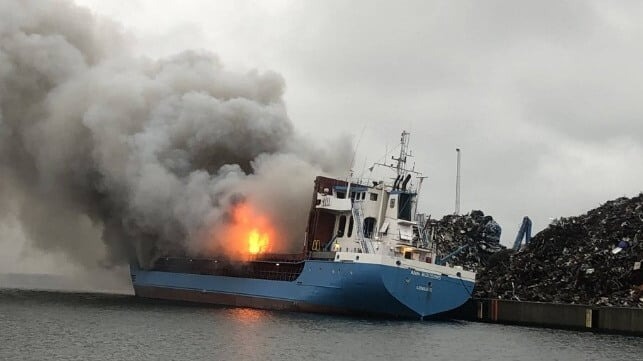 Cargo Ship Handling Scrap Metal Catches Fire in Denmark