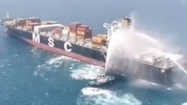 MSC Containership on Fire in Persian Gulf Near UAE